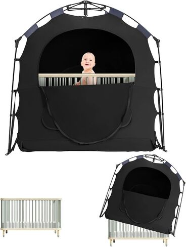 Blackout Tent for Pack and Play, Baby Sleep Pod, Portable Blackout Cover, Travel Crib Canopy, 1-Click Set Up Sleep Pod Blocks 95% of Light（Black） in Kuwait
