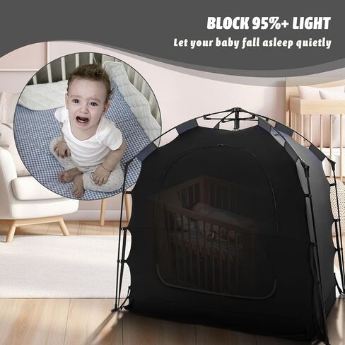 Blackout Tent for Pack and Play, Baby Sleep Pod, Portable Blackout Cover, Travel Crib Canopy, 1-Click Set Up Sleep Pod Blocks 95% of Light（Black） in Kuwait