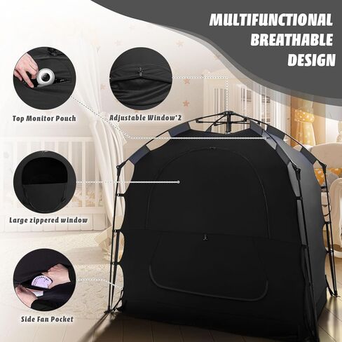 Blackout Tent for Pack and Play, Baby Sleep Pod, Portable Blackout Cover, Travel Crib Canopy, 1-Click Set Up Sleep Pod Blocks 95% of Light（Black） in Kuwait