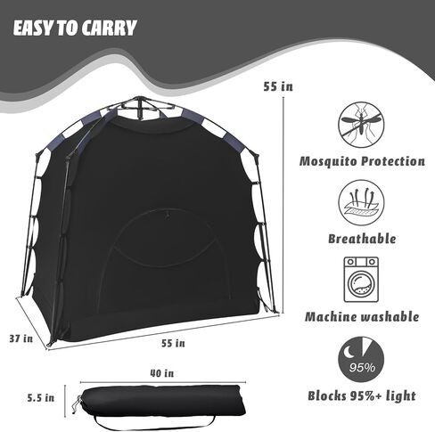 Blackout Tent for Pack and Play, Baby Sleep Pod, Portable Blackout Cover, Travel Crib Canopy, 1-Click Set Up Sleep Pod Blocks 95% of Light（Black） in Kuwait