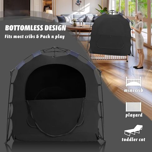 Blackout Tent for Pack and Play, Baby Sleep Pod, Portable Blackout Cover, Travel Crib Canopy, 1-Click Set Up Sleep Pod Blocks 95% of Light（Black） in Kuwait