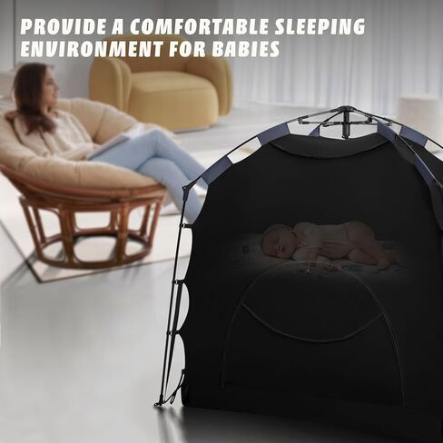 Blackout Tent for Pack and Play, Baby Sleep Pod, Portable Blackout Cover, Travel Crib Canopy, 1-Click Set Up Sleep Pod Blocks 95% of Light（Black） in Kuwait
