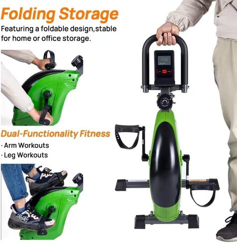 Mini Exercise Bike, Folding Pedal Trainer, Dual Function Pedal Exerciser with Digital Monitor and Carrying Handle, Display for Arms and Legs Workout in Kuwait