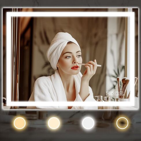 مرآة حمام LED مقاس 48 بوصة × 36 بوصة من LOHAS مع إضاءة أمامية وخلفية، مرآة رقمية، مرايا حائط قابلة للتعتيم بدون خطوات مع مقاومة للضباب، مقاومة للكسر، ذاكرة، 3CCT، إضاءة ليلية، مرآة زينة LED in Kuwait