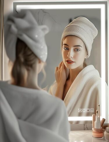 مرآة حمام LED مقاس 48 بوصة × 36 بوصة من LOHAS مع إضاءة أمامية وخلفية، مرآة رقمية، مرايا حائط قابلة للتعتيم بدون خطوات مع مقاومة للضباب، مقاومة للكسر، ذاكرة، 3CCT، إضاءة ليلية، مرآة زينة LED in Kuwait