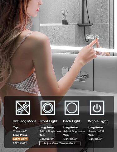 مرآة حمام LED مقاس 48 بوصة × 36 بوصة من LOHAS مع إضاءة أمامية وخلفية، مرآة رقمية، مرايا حائط قابلة للتعتيم بدون خطوات مع مقاومة للضباب، مقاومة للكسر، ذاكرة، 3CCT، إضاءة ليلية، مرآة زينة LED in Kuwait