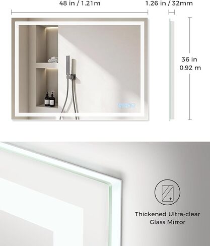 مرآة حمام LED مقاس 48 بوصة × 36 بوصة من LOHAS مع إضاءة أمامية وخلفية، مرآة رقمية، مرايا حائط قابلة للتعتيم بدون خطوات مع مقاومة للضباب، مقاومة للكسر، ذاكرة، 3CCT، إضاءة ليلية، مرآة زينة LED in Kuwait