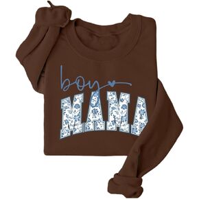 سويت شيرت نسائي من Boy Mama بياقة دائرية وقميص من الصوف مطبوع عليه زهور وأكمام طويلة سترة حياة الأم سترة الأم بلوفر علوي in Kuwait