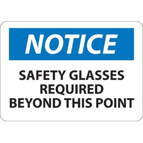 National Marker N18A "Notice, Safety Glasses Required Beyond This Point" Sign, Aluminum, 7" x 10", 0.040" in Kuwait