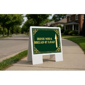 Irish Soda Bread $7 Loaf St. Patrick'S Day Irish Clover Fancy Gold Up Arrows A-Frame Single Sided 23x23 in. sign in Kuwait