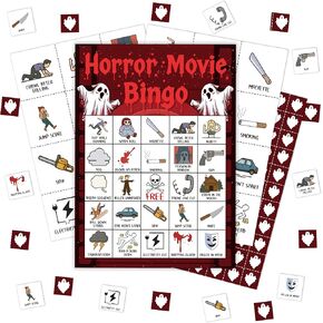 Horror Movie Bingo Game, Movie Theme Party Games, Large Group Family Activities Favors Supplies Decorations, Halloween Party Game Cards for Adults, 24 Players Bingo Games,13 in Kuwait