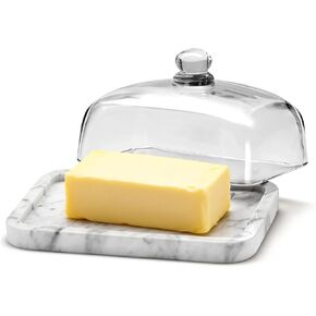 Marble Butter Dish with Lid, Elegant Large Capacity Butter Holder for Countertop & Refrigerator – Natural Cool Surface Keeps Butter in an Ideal Spreadable State – White Butter Container in Saudi Arabia