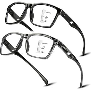 SKYOAK 2 Pack Ultralight Progressive Multifocus Reading Glasses for Men, Executive TR90 Blue Light Blocking Computer Readers Spring Hinge, Near-Mid Vision Multifocal Eyeglasses UV400 Protection, +2.5 in Kuwait