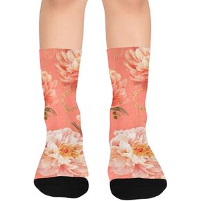 جوارب المشي لمسافات طويلة باللون الذهبي على شكل زهور الفاوانيا - جوارب شتوية حرارية سميكة دافئة للأطفال الصغار للأولاد والبنات للمدرسة، والارتداء اليومي والأنشطة الخارجية in Kuwait