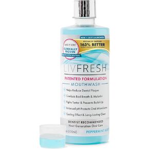 غسول الفم ليففريش، مثبت سريريًا، تحكم أفضل في الجير بنسبة 163%، صحة أفضل للثة بنسبة 114%، تقليل البلاك بنسبة 72%، أفضل بنسبة 38% في القضاء على رائحة الفم الكريهة، انفجار النعناع، ​​16.9 أونصة سائلة in Kuwait