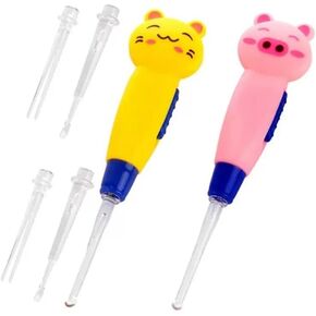 2pcs Ear Wax Removal LED Light Illuminated Ear Pick Remover,Cute Flashlight Earpick,Earwax Cleaning and Removal Tools for Adults and Children Ear Safe (Yellow cat & Pink Pig) in Kuwait