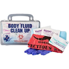 مجموعة مسببات الأمراض المنقولة بالدم Mfg المعتمدة من OSHA - 22 قطعة من مجموعة أدوات تنظيف سوائل الجسم والقيء المصنوعة في الولايات المتحدة الأمريكية مع مُصلب السوائل، ومعدات معدات الوقاية الشخصية، والمزيد - لوازم وأدوات تنظيف المخاطر البيولوجية in Kuwait