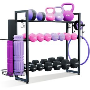 3-Tier Dumbbell Rack with 882 LBS Capacity, Multi-Purpose Weight Rack for Home Gym with Shelf and Movable Hooks, Weight Holder and Home Gym Storage Organizer for Dumbells Kettlebells Yoga Mat in Kuwait