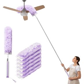 JOYMOOP منظف مروحة السقف منفضة ومنفضة نسيج العنكبوت مع عمود تمديد، مقبض 28-98 بوصة و6 عبوات للأسقف العالية والأثاث in Kuwait