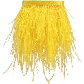 شريط ريش النعام للخياطة بأهداب للحرف اليدوية وإكسسوارات الملابس فستان الزفاف اللاتيني DIY 2 ياردة عرض 4-6 بوصة (أسود) in Kuwait