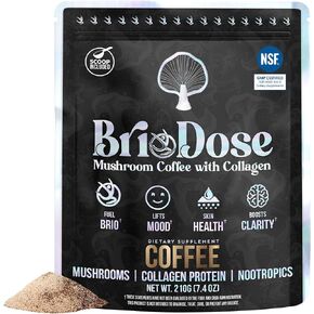 Mushroom Coffee with Grass-Fed Collagen, Lion’s Mane, Chaga, L-Theanine & Amino Acids – 45mg Caffeine for Jitter-Free, Focus, Energy, Immunity & Glowing Skin/Hair – 30 Servings NSF Certified in Saudi Arabia