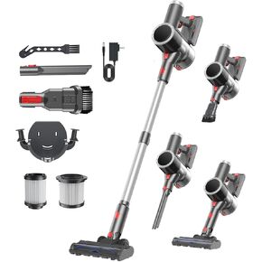 مكنسة كهربائية لاسلكية، مكنسة كهربائية قابلة لإعادة الشحن، بقوة 550 وات 45 كيلو باسكال، مكانس كهربائية خفيفة الوزن للمنزل، مضادة للتشابك، قائمة بذاتها لشعر الحيوانات الأليفة، سجادة أرضية من الخشب الصلب - أسود in Kuwait