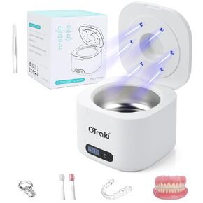 منظف ​​أسنان أوتراكي بالموجات فوق الصوتية، 180 مل، منظف بالموجات فوق الصوتية 49 كيلو هرتز، آلة تنظيف التجنيب مع 6 مصابيح للأشعة فوق البنفسجية و4 أوضاع توقيت رقمي لتنظيف أطقم الأسنان، والمحاذاة، والأقواس، والمجوهرات باللون الأبيض in Kuwait