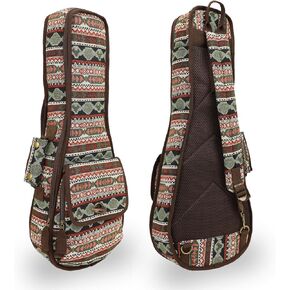 23" Concert Ukulele Case Backpack, Padded Protection Bohemia Pattern Tribal Fabric Gig Bag - Green Multi Colors in Kuwait