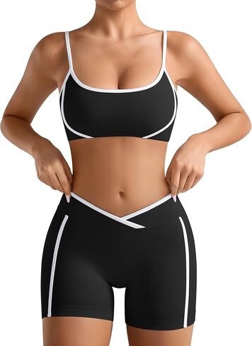 Reltey المرأة تجريب مجموعات 2 قطعة سلس حمالة صدر رياضية كروس Scrunch بعقب السراويل التباين تقليم الصالة الرياضية اليوغا وتتسابق مبطن in Kuwait