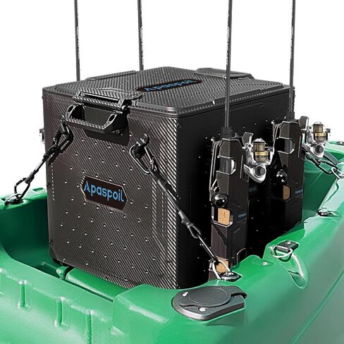 Kayak Fishing Crate with 4 Rod Holders | 13"x13" Kayak Tackle Storage Box & Gear Organizer | Durable, Compact Kayak Crate Storage for Most Fishing Kayaks in Kuwait