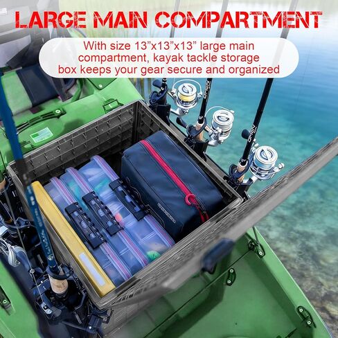 Kayak Fishing Crate with 4 Rod Holders | 13"x13" Kayak Tackle Storage Box & Gear Organizer | Durable, Compact Kayak Crate Storage for Most Fishing Kayaks in Kuwait