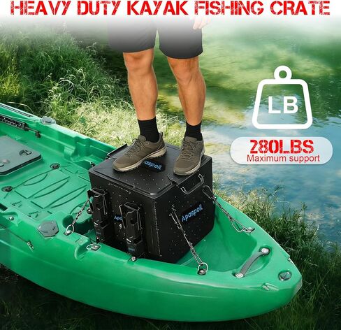 Kayak Fishing Crate with 4 Rod Holders | 13"x13" Kayak Tackle Storage Box & Gear Organizer | Durable, Compact Kayak Crate Storage for Most Fishing Kayaks in Kuwait