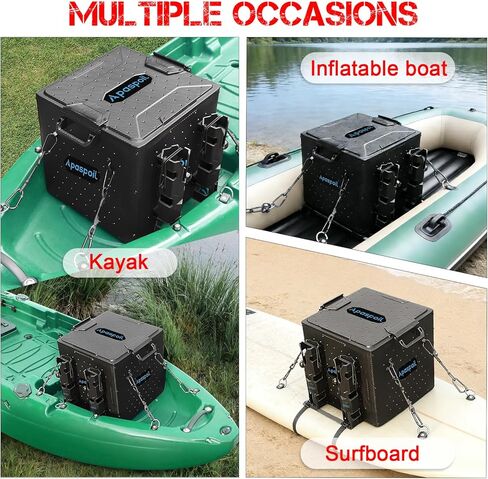 Kayak Fishing Crate with 4 Rod Holders | 13"x13" Kayak Tackle Storage Box & Gear Organizer | Durable, Compact Kayak Crate Storage for Most Fishing Kayaks in Kuwait