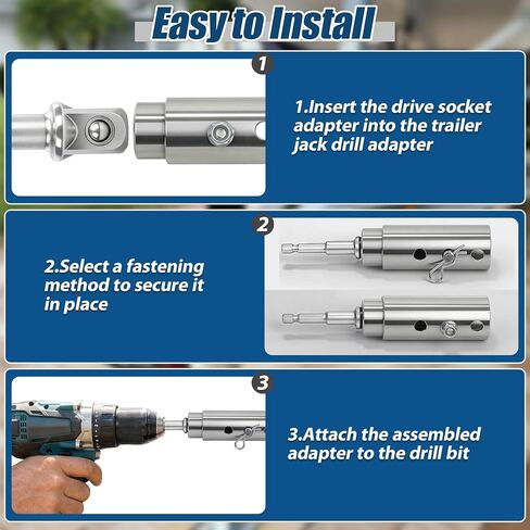 محول مثقاب جاك المقطورة، فولاذ مقاوم للصدأ مطور، متوافق مع عمود محرك 1 بوصة، محول مقبس توربو عالي التحمل للمركبات الترفيهية ومقطورات التفريغ والمعسكرات in Kuwait
