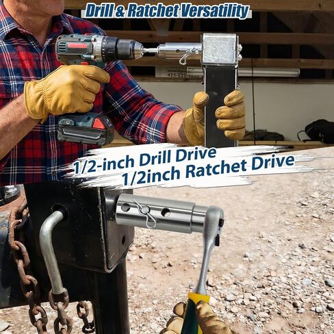 محول مثقاب جاك المقطورة، فولاذ مقاوم للصدأ مطور، متوافق مع عمود محرك 1 بوصة، محول مقبس توربو عالي التحمل للمركبات الترفيهية ومقطورات التفريغ والمعسكرات in Kuwait