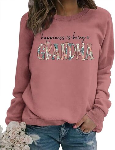Grandma Sweatshirt Women Happiness is Being a Grandma Graphic Crewneck Sweat Shirts Vintage Nana Fall Pullover Tops in Saudi Arabia