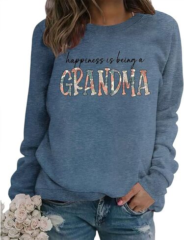 Grandma Sweatshirt Women Happiness is Being a Grandma Graphic Crewneck Sweat Shirts Vintage Nana Fall Pullover Tops in Saudi Arabia