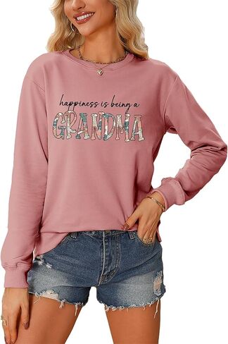 Grandma Sweatshirt Women Happiness is Being a Grandma Graphic Crewneck Sweat Shirts Vintage Nana Fall Pullover Tops in Saudi Arabia