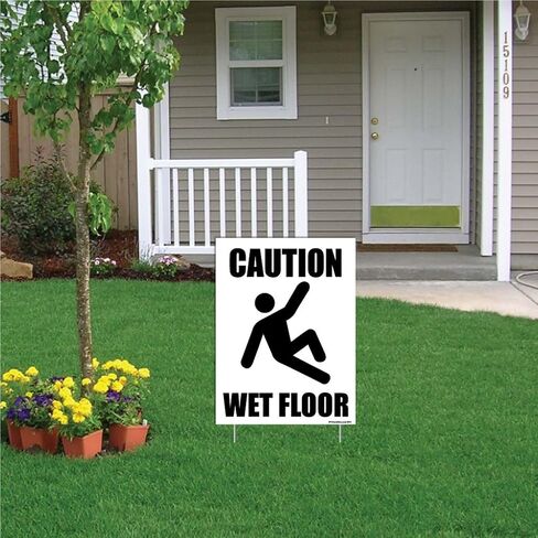 VictoryStore Yard Sign Outdoor: Caution Wet Floor Plastic Sign, Size 18 inch x 24 inch, Black and White Design in Saudi Arabia
