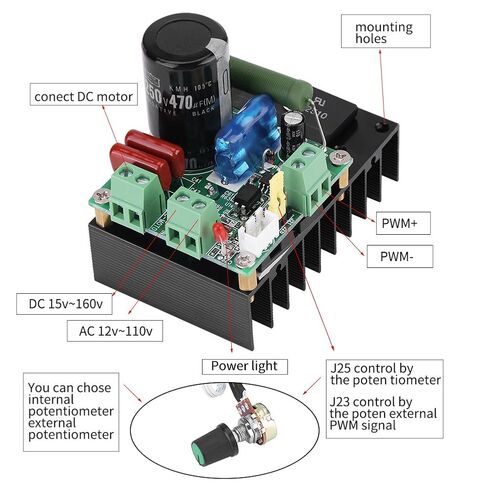 وحدة تحكم في سرعة المحرك DC 12-110V 5A PWM، تيار متردد 12-110 فولت تيار مستمر 15-160 فولت وحدة التحكم في المحرك الكهربائي للإدخال المباشر 300 وات لمحرك MACH3 والمضخات والمراوح in Saudi Arabia