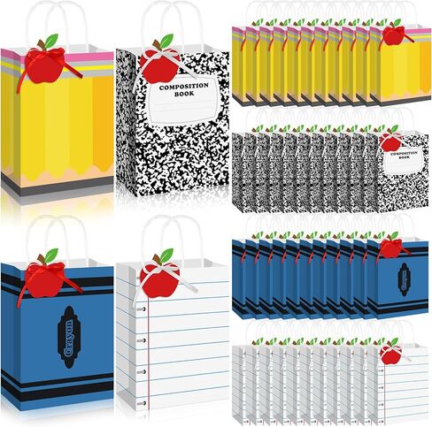 Geyoga 24 Sets Back to School Gift Bags with Apple Tags Pencil Notebook Composition Book Crayons Gift Bags Teacher Appreciation Party First Day of School Favors Wrapping 5.9 x 3.15 x 8.27 Inches in Saudi Arabia
