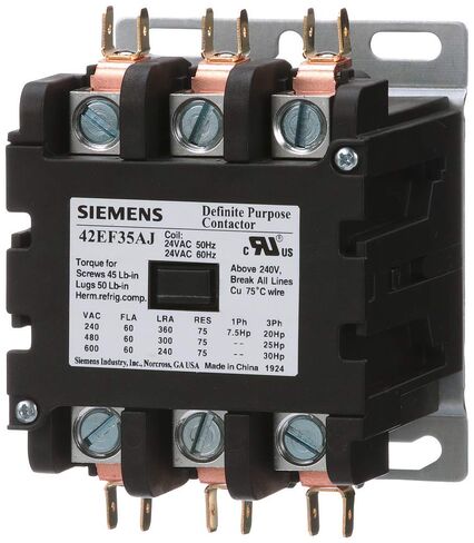 Siemens 42EF35AJ Definite Purpose Contactor, 3-Pole, 60 Amp, 24V AC Coil Voltage in Saudi Arabia
