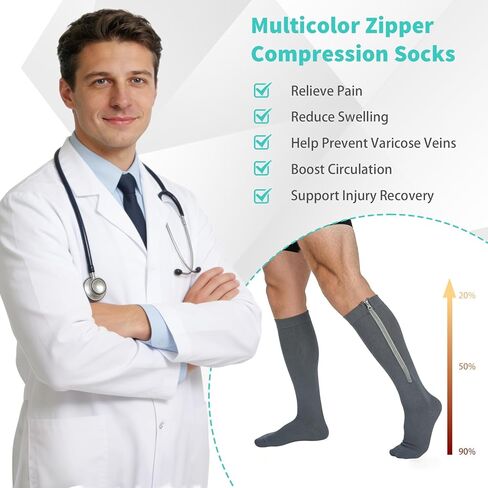 8 Pairs Men Zipper Compression Socks with Zipper 20-30mmhg Colorful Men Women Compression Stockings for Edema Swelling in Saudi Arabia