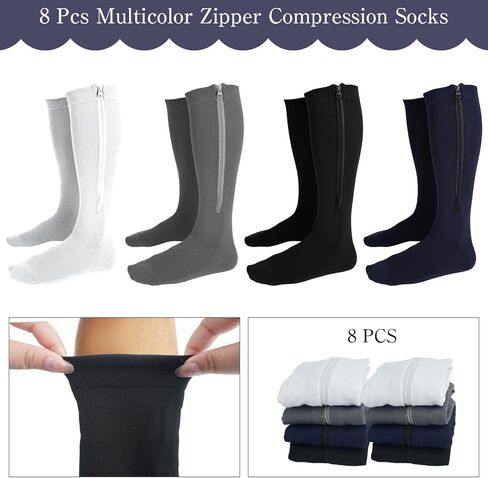 8 Pairs Men Zipper Compression Socks with Zipper 20-30mmhg Colorful Men Women Compression Stockings for Edema Swelling in Saudi Arabia