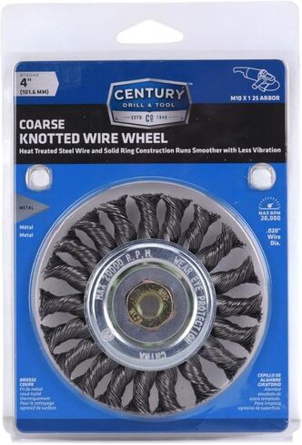 Century Drill & Tool 76048 4" Coarse Knot Wire Wheel, M10 X 1.25 Arbor, 20,000 RPM Max - Heavy-Duty Cleaning & Surface Prep on Concrete & Metal in Saudi Arabia