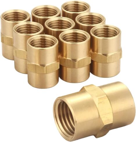 10 Pack, 3/8" Brass Coupler, 3/8 NPT Union Coupling, Machined, 3/8"NPT Brass Union - 10 Pcs. Bulk in Saudi Arabia
