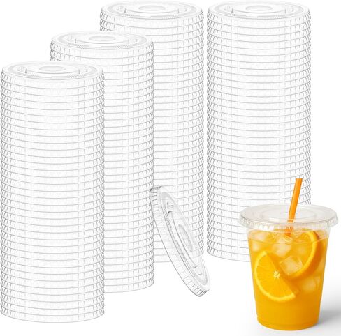 SHENLIU 500 Pcs Clear Flat PET Plastic Lids with Straw Slot, 98mm Disposable Transparent Cup Lids Fits 16, 20, 24 oz Cups for Iced Coffee Milkshake Ice Cream Office in Saudi Arabia