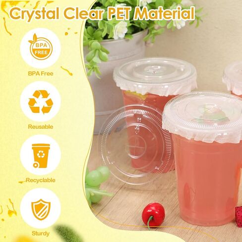 SHENLIU 500 Pcs Clear Flat PET Plastic Lids with Straw Slot, 98mm Disposable Transparent Cup Lids Fits 16, 20, 24 oz Cups for Iced Coffee Milkshake Ice Cream Office in Saudi Arabia
