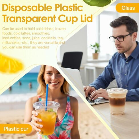SHENLIU 500 Pcs Clear Flat PET Plastic Lids with Straw Slot, 98mm Disposable Transparent Cup Lids Fits 16, 20, 24 oz Cups for Iced Coffee Milkshake Ice Cream Office in Saudi Arabia