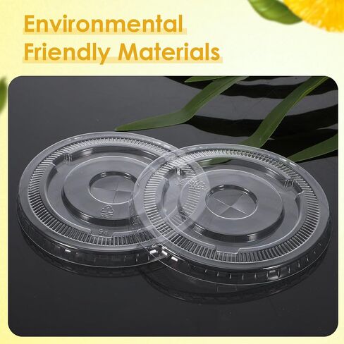 SHENLIU 500 Pcs Clear Flat PET Plastic Lids with Straw Slot, 98mm Disposable Transparent Cup Lids Fits 16, 20, 24 oz Cups for Iced Coffee Milkshake Ice Cream Office in Saudi Arabia